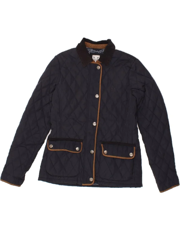 CREW CLOTHING Womens Quilted Jacket US 10 Large Navy Blue Polyester Nylon Fabric Polyester Fabric Spandex Fabric