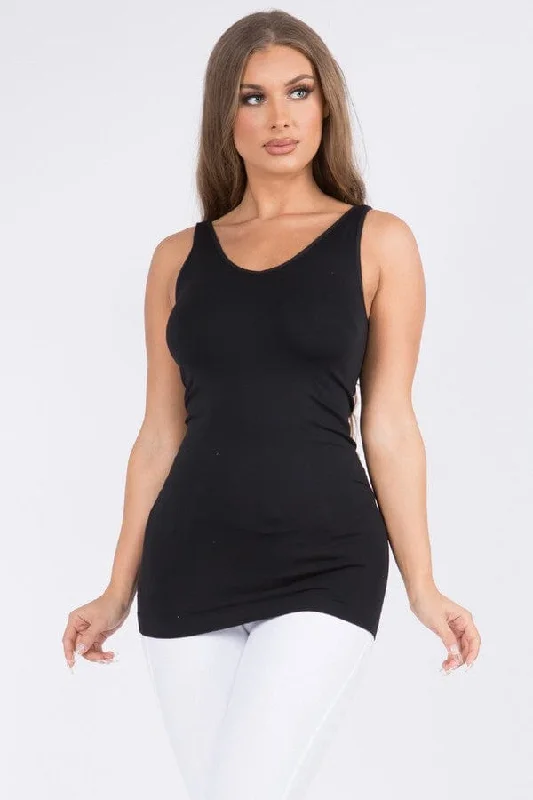 Yelete Reversible V / U Neck Seamless Tank in Black bright tank top