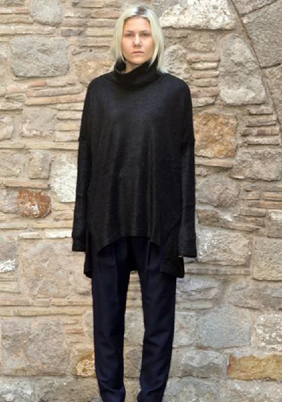 UJOH TURTLE NECK KNIT TUNIC SWEATER BLACK Bright Pastel Dark