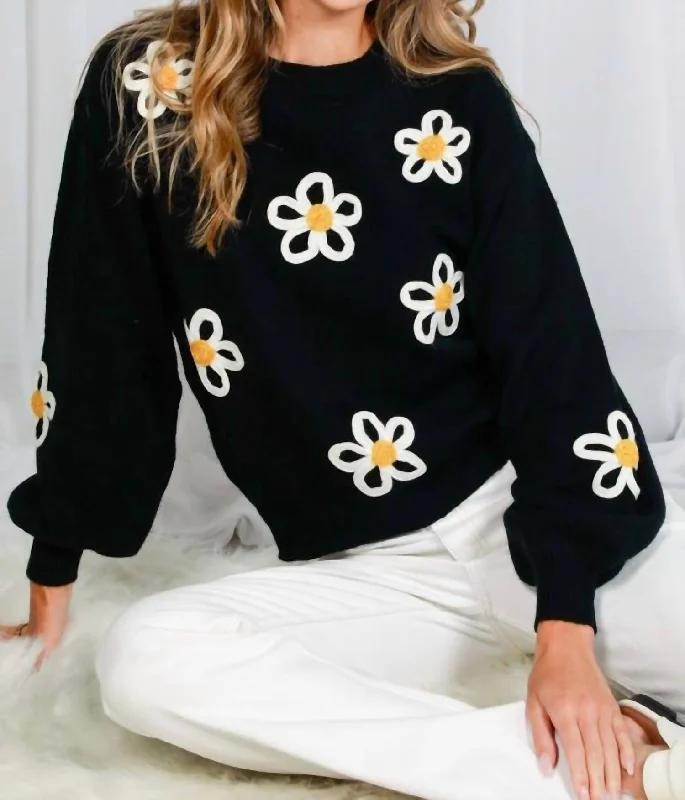 Crew Neck Balloon Sleeve Floral Embroidered Sweater In Black Plaid Sweater Polka Dot Checkered Crew Neck Balloon Sleeve Floral Embroidered Sweater In Black Plaid Sweater Polka Dot Checkered