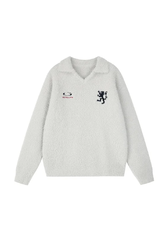 PCLP Football Mink V-Neck Sweater Chenille Brocade Lace