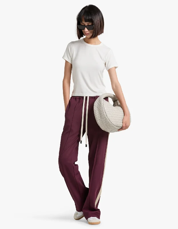 Twill Pinstitch Detail Pant - Burgundy/Light Tan Comfy Zip-Up Pants