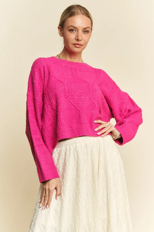 Davi & Dani Diamond Cable Pattern Drop Shoulder Sweater Terry Blend Velvet Blend Canvas Blend Davi & Dani Diamond Cable Pattern Drop Shoulder Sweater Terry Blend Velvet Blend Canvas Blend