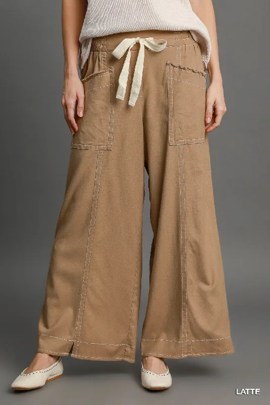 Wide Leg Pull On Pants Comfy Zip-Up Pants