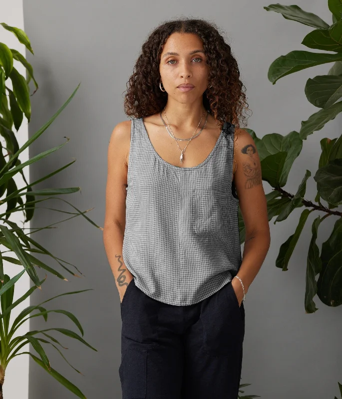 Ryan Tank - Black Check baby blue tank