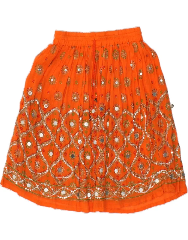 VINTAGE Womens A-Line Skirt One Size  Orange Fair Isle Rayon corduroy skirt comfortable