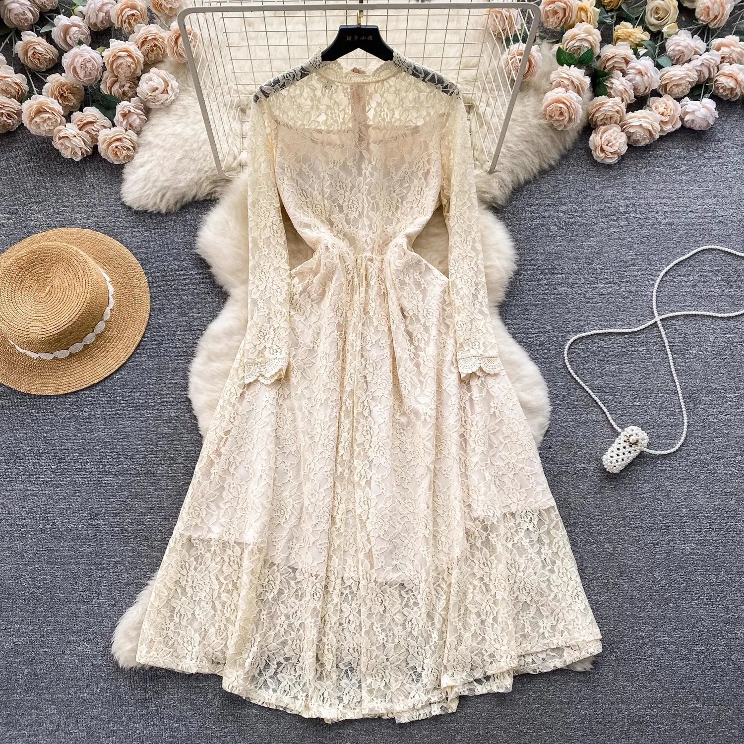 Wjczt Runway Flower Embroidery White Lace Prom Holiday Dress Summer Women Long Sleeve Evening Prom Vestidos Longo Tunics Lace romantic