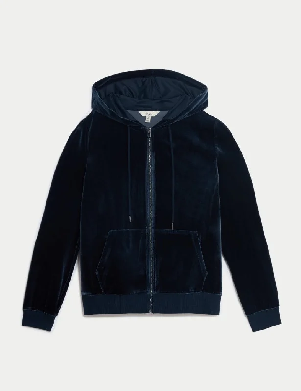 Velour Hoodie Hoodie with Slim Fit Tailored Modern