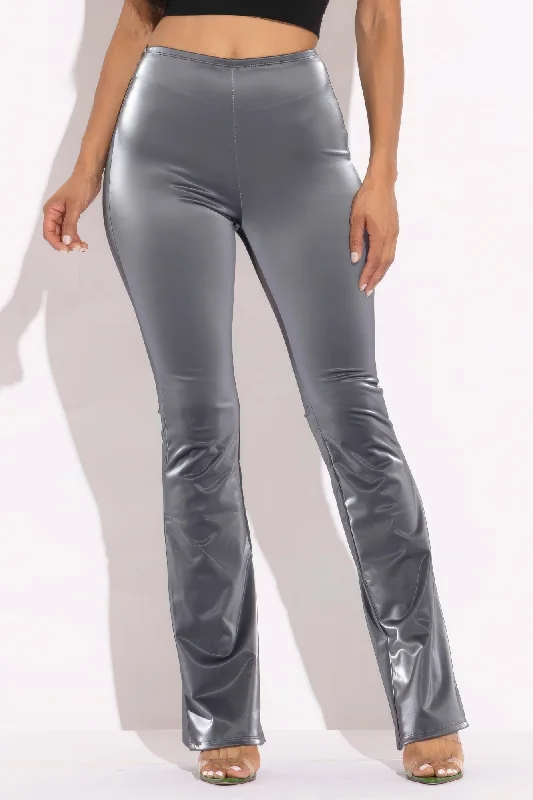 Velvet Pu Flared Pants Comfy High-Waist Jeans