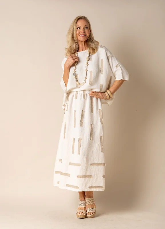 Tamia Linen Skirt in Cream patchwork skirt art