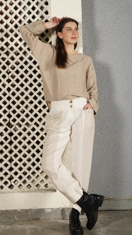 Carey Linen Blend Pant in Cream Slim-Fit Khaki Pants