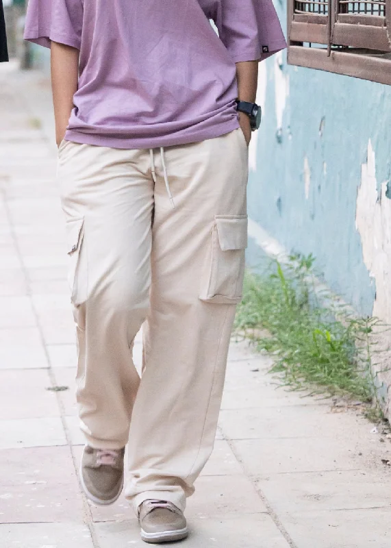 Women Premium Terry Cargo Pants - Beige Chic Capri Pants