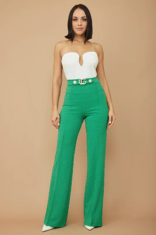Cg Buckle And Button Detail Pants Formal Stretch Pants