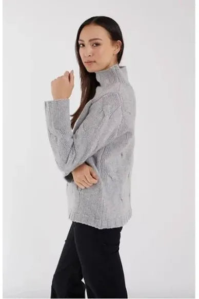 Navy Blue Modern Cable Merino Wool Sweater Terry Blend Velvet Blend Canvas Blend