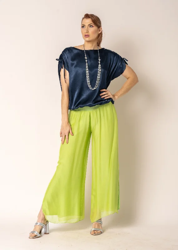 Gia Silk Pants in Lime Splice Cozy Full-Length Pants
