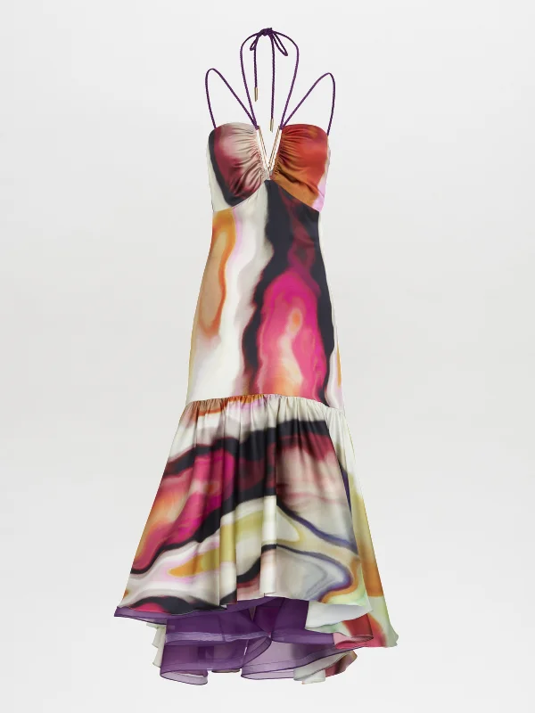 Mogador Dress Iridescent Marble Floral Print girly