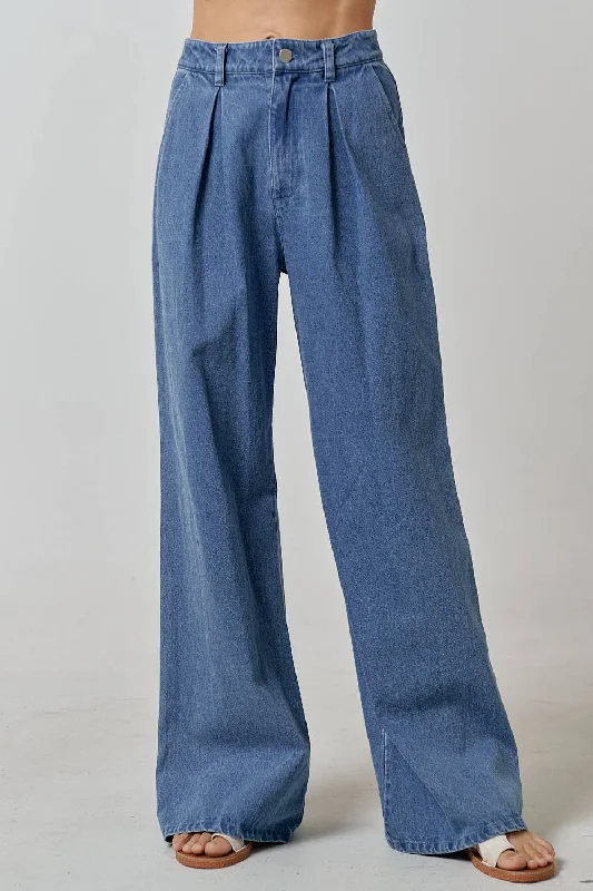 Palazzo High-waisted Pants - Denim Lightweight Jogger Pants