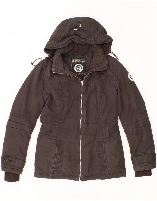 NAPAPIJRI Womens Hooded Windbreaker Jacket UK 10 Small Brown Polyester Notch Collar Peter Pan Collar Cowl Neck NAPAPIJRI Womens Hooded Windbreaker Jacket UK 10 Small Brown Polyester Notch Collar Peter Pan Collar Cowl Neck