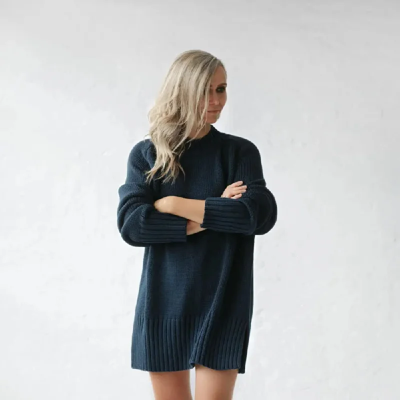 Navy recycled cotton crew neck sweater by Seaside Tones Layered Multi-layer Single Layer Navy recycled cotton crew neck sweater by Seaside Tones Layered Multi-layer Single Layer