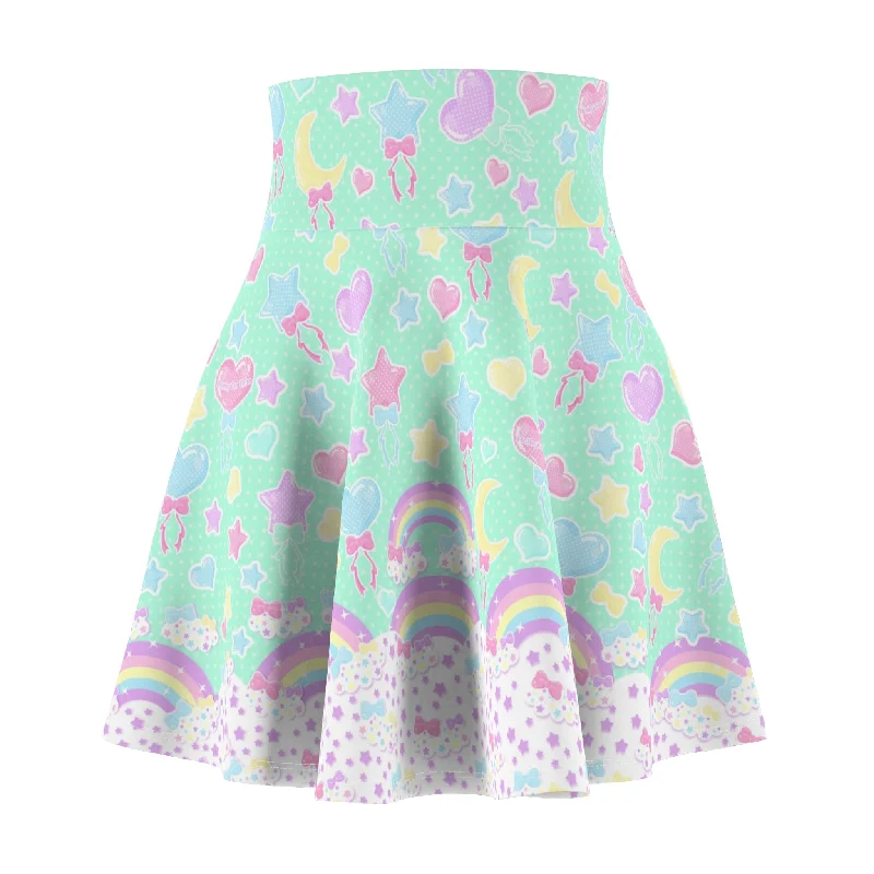 Pastel Party High Waist Skater Skirt (Mint) leather skirt durable