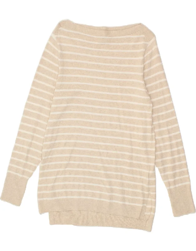 J. CREW Womens Boat Neck Jumper Sweater UK 12 Medium Beige Striped Cashmere Blend Cotton Blend Poly Blend