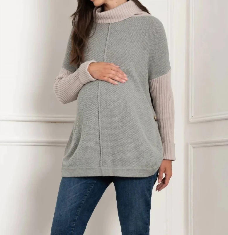 Bertra Roll Neck Knit Maternity + Nursing Sweater In Grey Navy Casual Formal Business