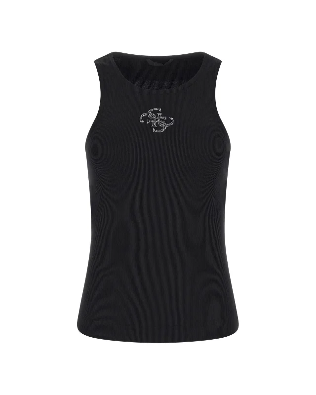 Guess  Women's Ribbed Tank Top with Rhinestone Logo peach tank top