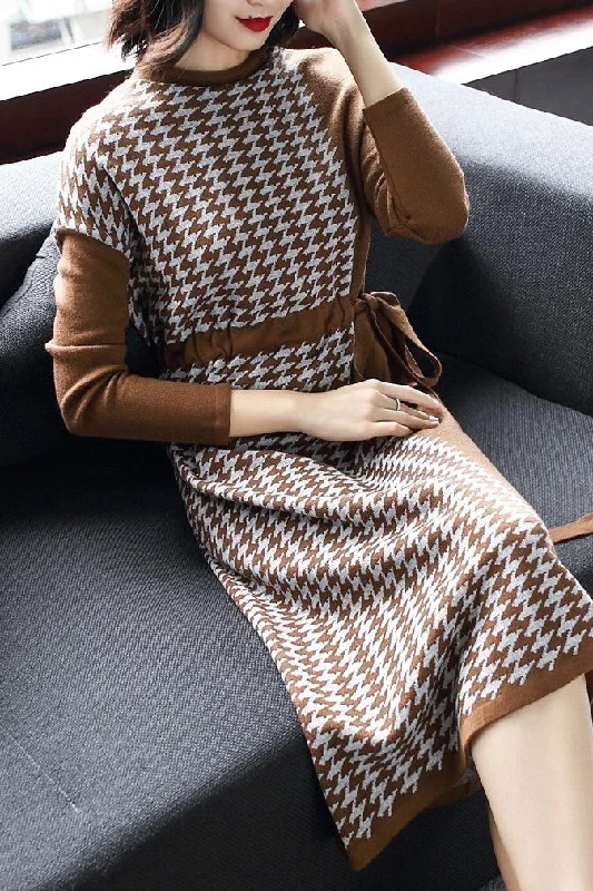Houndstooth Sweater Dress Plaid Sweater Polka Dot Checkered