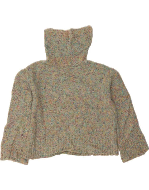 BENETTON Womens Oversized Crop Roll Neck Jumper Sweater UK 10 Small Blue Boat Neck Shawl Collar Notched Collar BENETTON Womens Oversized Crop Roll Neck Jumper Sweater UK 10 Small Blue Boat Neck Shawl Collar Notched Collar