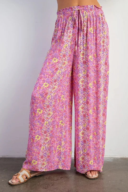 Floral Print Gauze Palazzo Pants Comfy Cargo Trousers