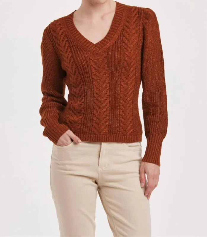 Thalia Sweater In Roasted Pecan Polka Dot Checkered Tartan