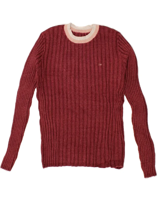 JACK WILLS Womens Superior Crew Neck Jumper Sweater UK 16 Large Burgundy Zippered Front Buttoned Front Snap Front