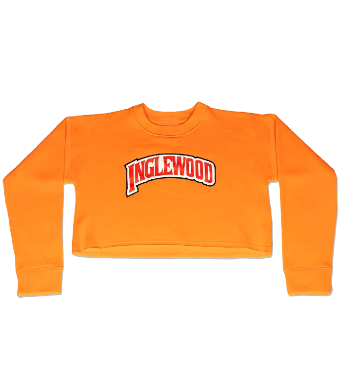 INGLEWOOD CROP SWEATSHIRT ORANGE Hoodie with Side Slits Relaxed Casual