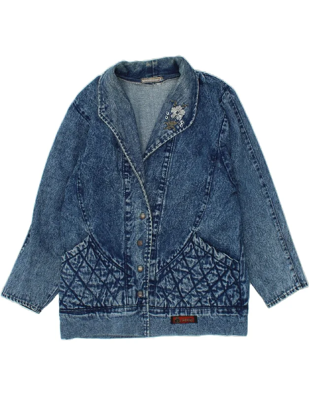 VINTAGE Womens Denim Jacket UK 16 Large Blue Floral Denim Jacket Leather Jacket Suede Jacket VINTAGE Womens Denim Jacket UK 16 Large Blue Floral Denim Jacket Leather Jacket Suede Jacket