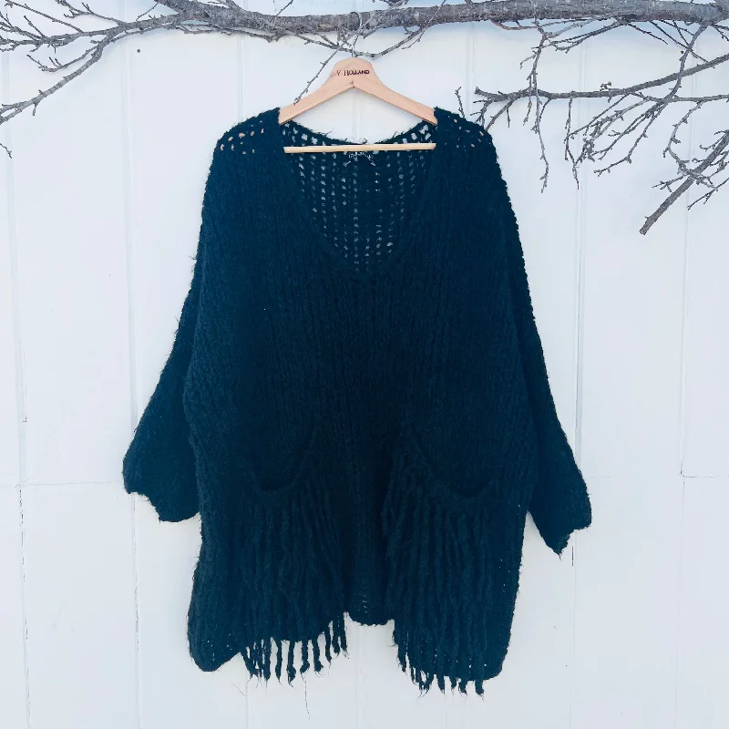 VH-Eternelle Sweater Black Cable Knit Ribbed Knit Lace Knit