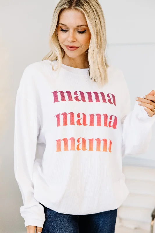 Ombre Mama White Corded Graphic Sweatshirt Hoodie with Logo Branding Identity