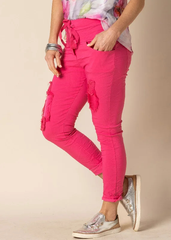 Yumi Pants in Raspberry Sorbet Stylish Paperbag Waist Pants