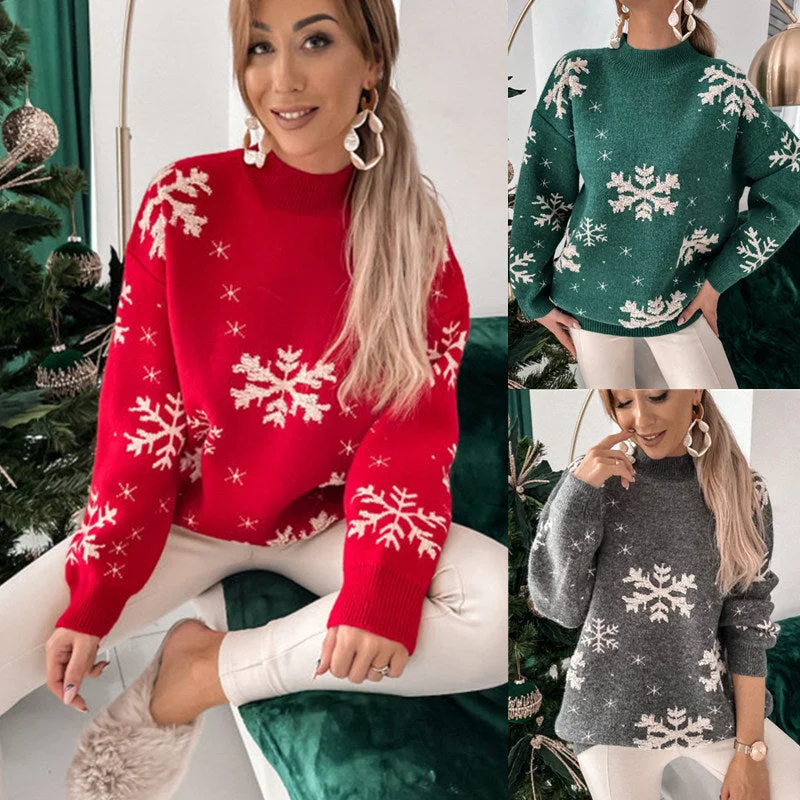 Wholesale Snowflake Towel Embroidered Half-turtleneck Themed Christmas Sweater Iron Safe Non-Iron Wrinkle Free Wholesale Snowflake Towel Embroidered Half-turtleneck Themed Christmas Sweater Iron Safe Non-Iron Wrinkle Free