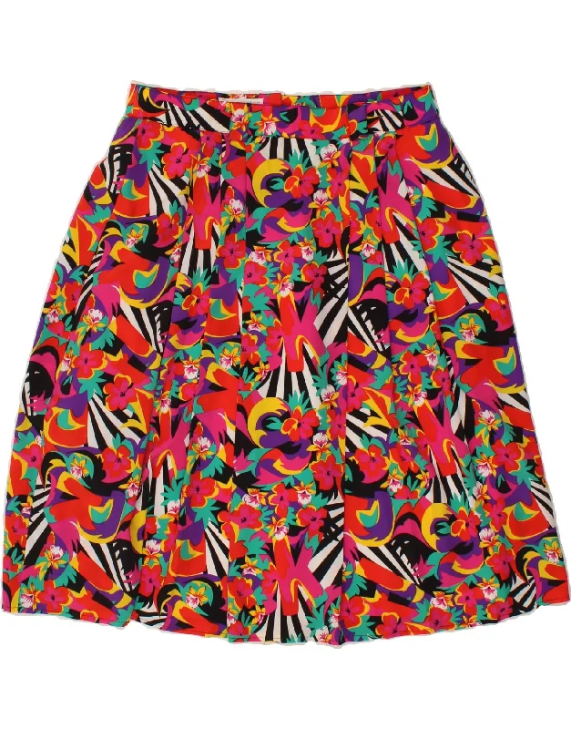 VINTAGE Womens A-Line Skirt UK 16 Large W32 Multicoloured Floral Polyester wrap skirt elegant