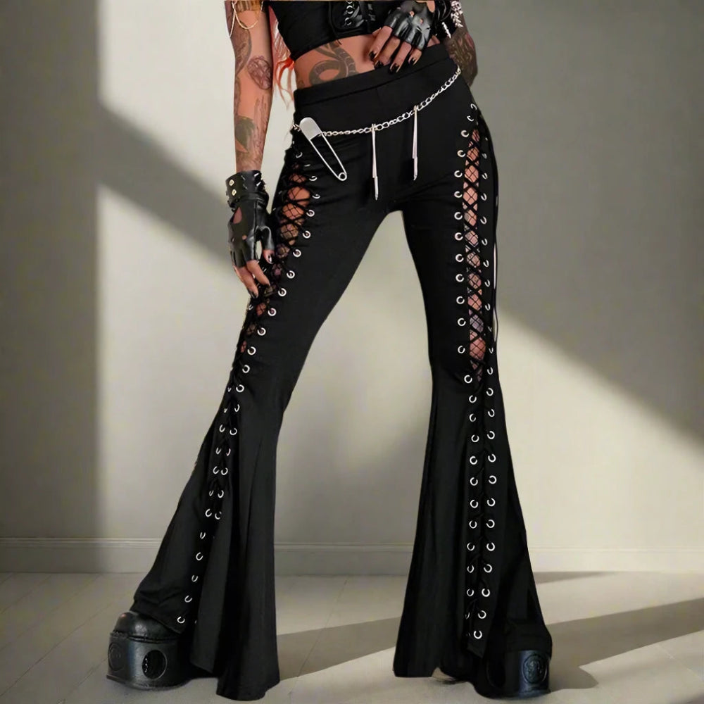 Black Bandage Punk Hollow Out  Flare Pants Cozy Maternity Pants