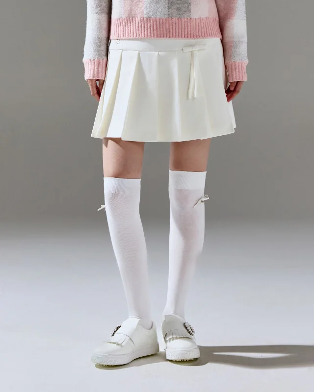 Ribbon pleated culotte pants - Ivory Soft Sweatpants Style