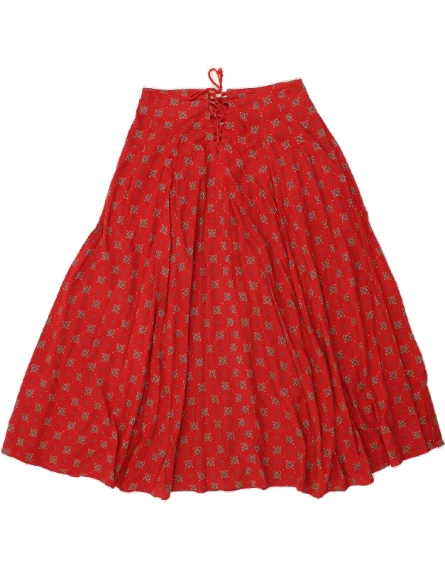 VINTAGE Womens A-Line Skirt EU 40 Medium W30  Red Floral Cotton denim skirt fashionable