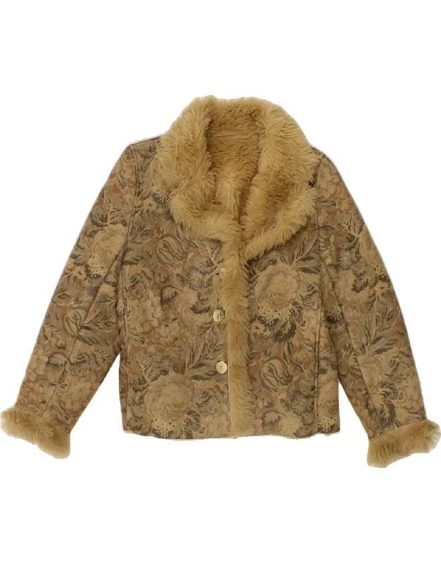 VINTAGE Womens 3/4 Sleeve Sherpa Jacket UK 12 Medium Brown Floral Satin Jacket Silk Jacket Chiffon Jacket VINTAGE Womens 3/4 Sleeve Sherpa Jacket UK 12 Medium Brown Floral Satin Jacket Silk Jacket Chiffon Jacket