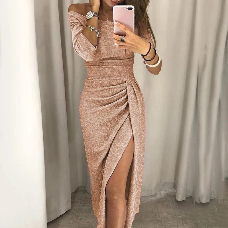 Wjczt Spring Summer Women Clothes 2021 Elegant Long Dress Sexy Club Dress Evening Party Women Dresses Off Shoulder High Waist Vestido Tunics Mesh breathable