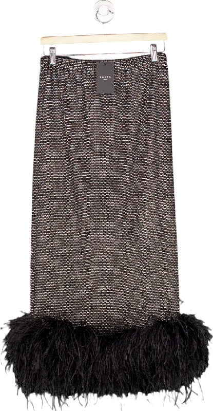 Santa Brands Black Sparkle feathers midi skirt UK L satin skirt smooth