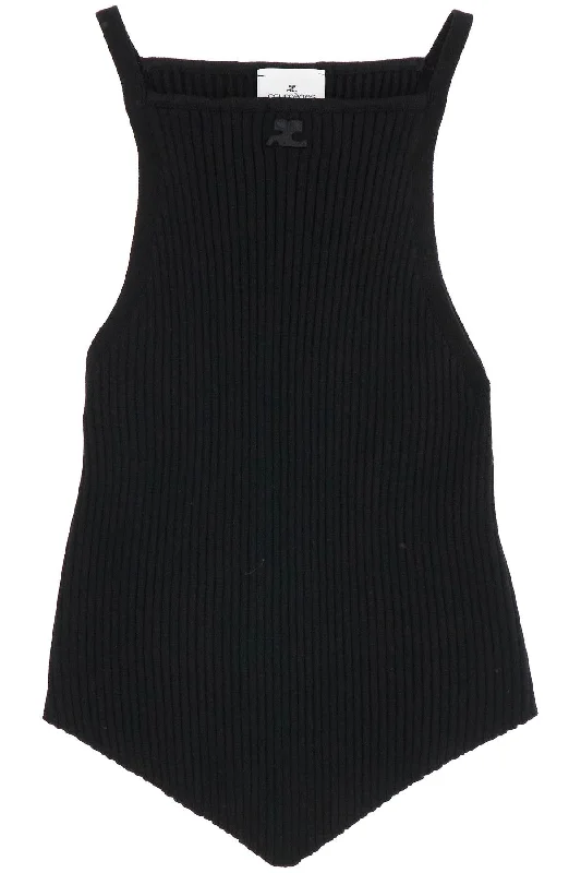 "ribbed knit tank top with pointed hem VESMTO042FI0001 BLACK workout tank top