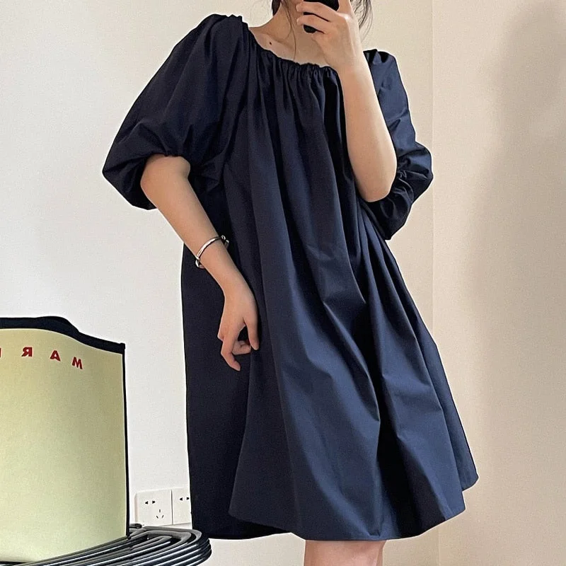 Wjczt Summer women's casual solid color puff sleeve loose dress Elegant Long Evening