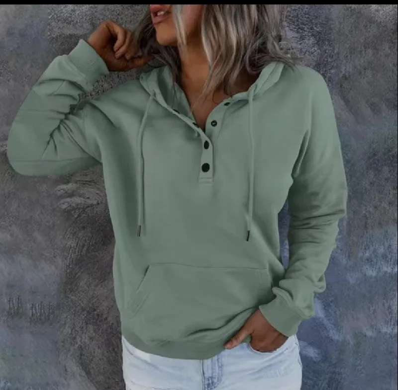 Women's Loose Drawstring Pocket Hooded Sweatshirt S9806771 M Hoodie with V-Neck Classic Versatile