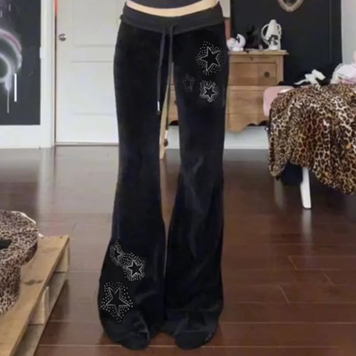 Gothic Velvet Dark Cyber Punk Low Waist  Pants For Women Comfortable Wide-Leg Pants