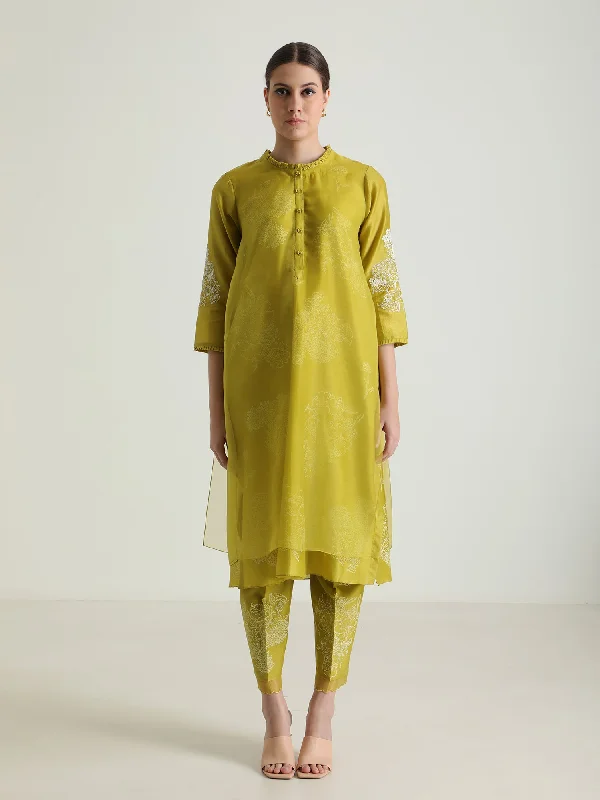 Printed Tunic & Printed Silk Chanderi Pant Without Dupatta Relaxed Fit Trousers